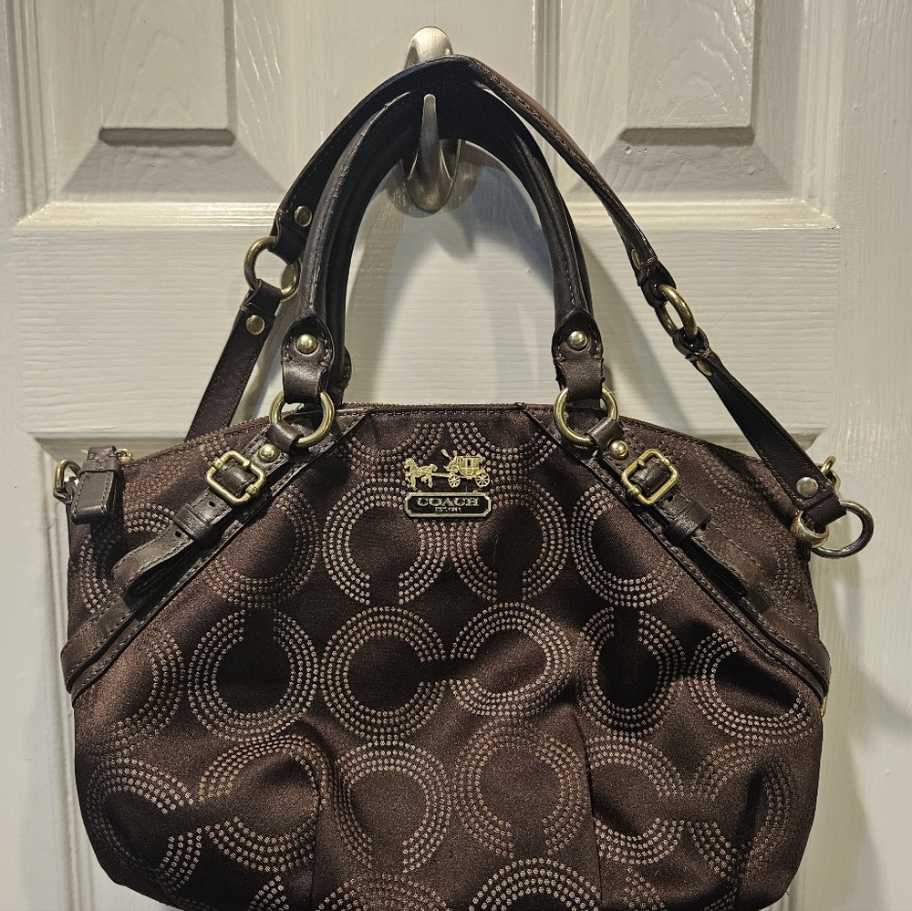 COACH Madison Sophia Op Art Dot Brown Convertible Satchel Shoulder Handbag - Picture 2 of 11